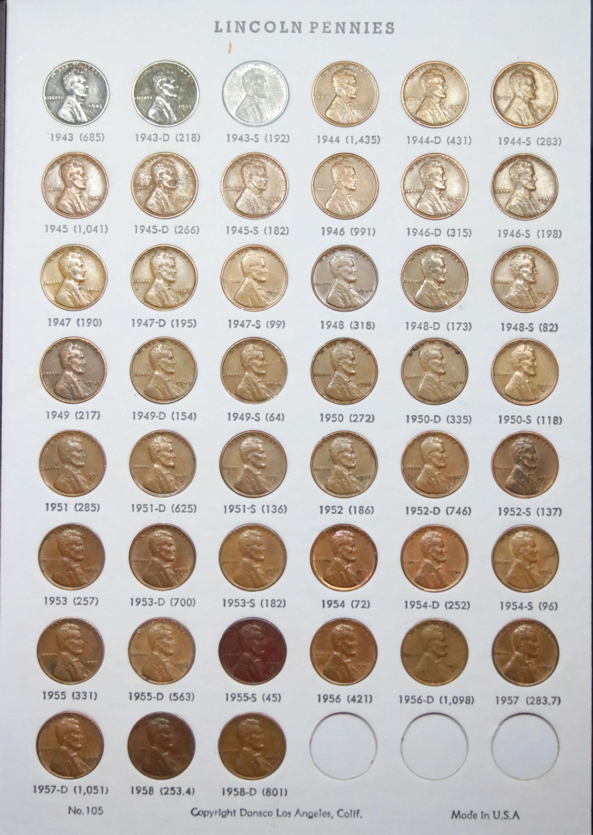 Lincoln Cent Collection from 1934-1958 all dates and mints incl steel cents