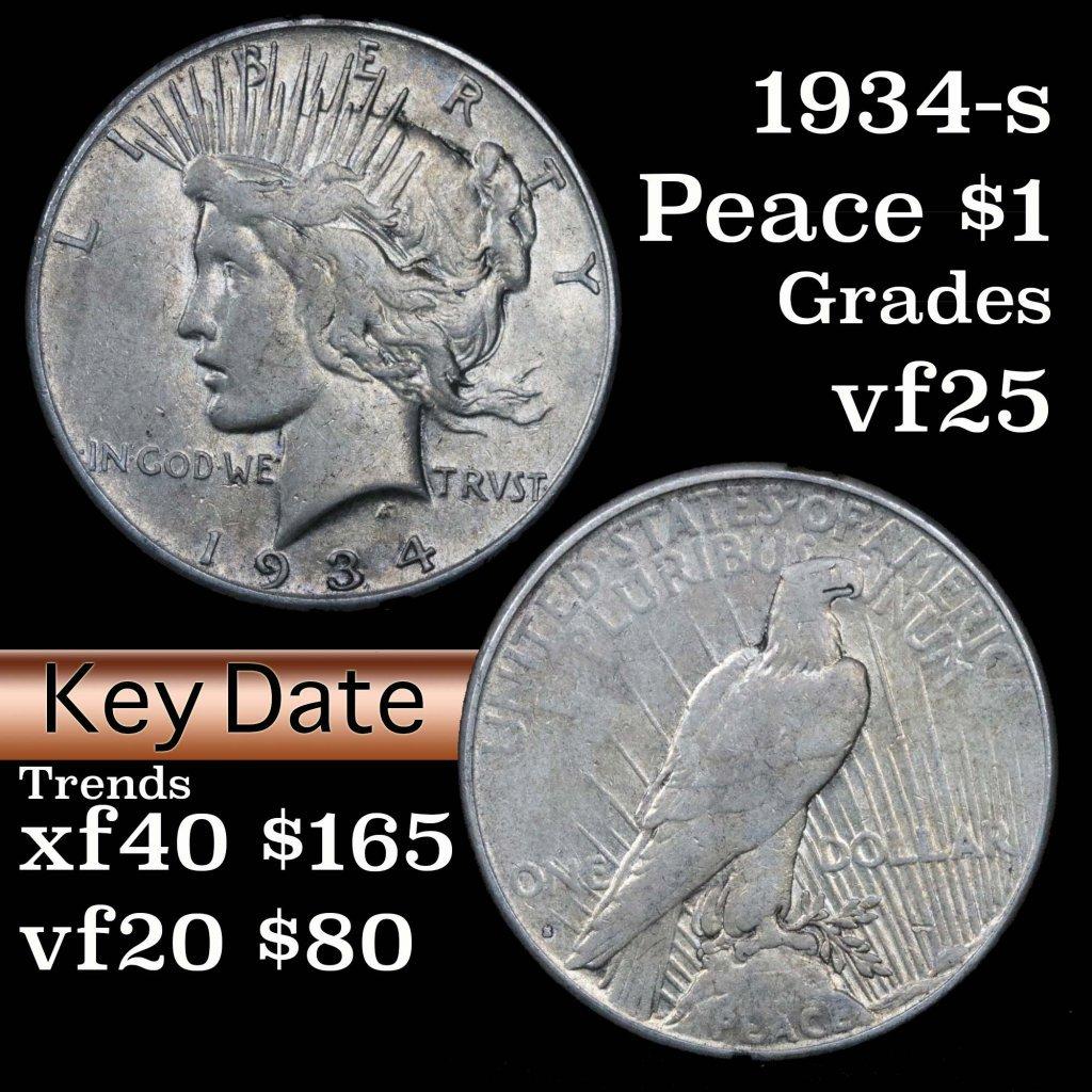 1934-s Peace Dollar $1 Grades vf+