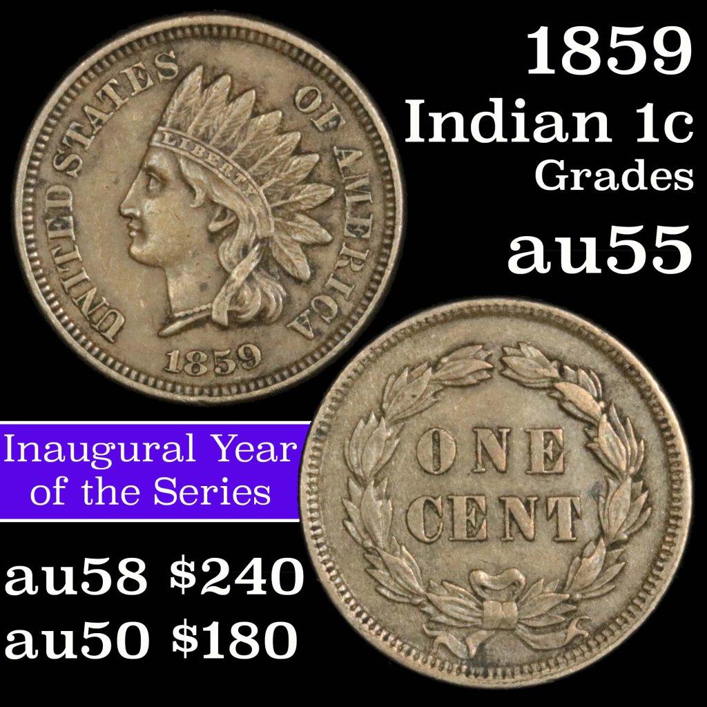 1859 Indian Cent 1c Grades Choice AU