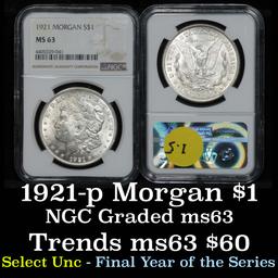 NGC 1921-p Morgan Dollar $1 Graded ms63 By NGC