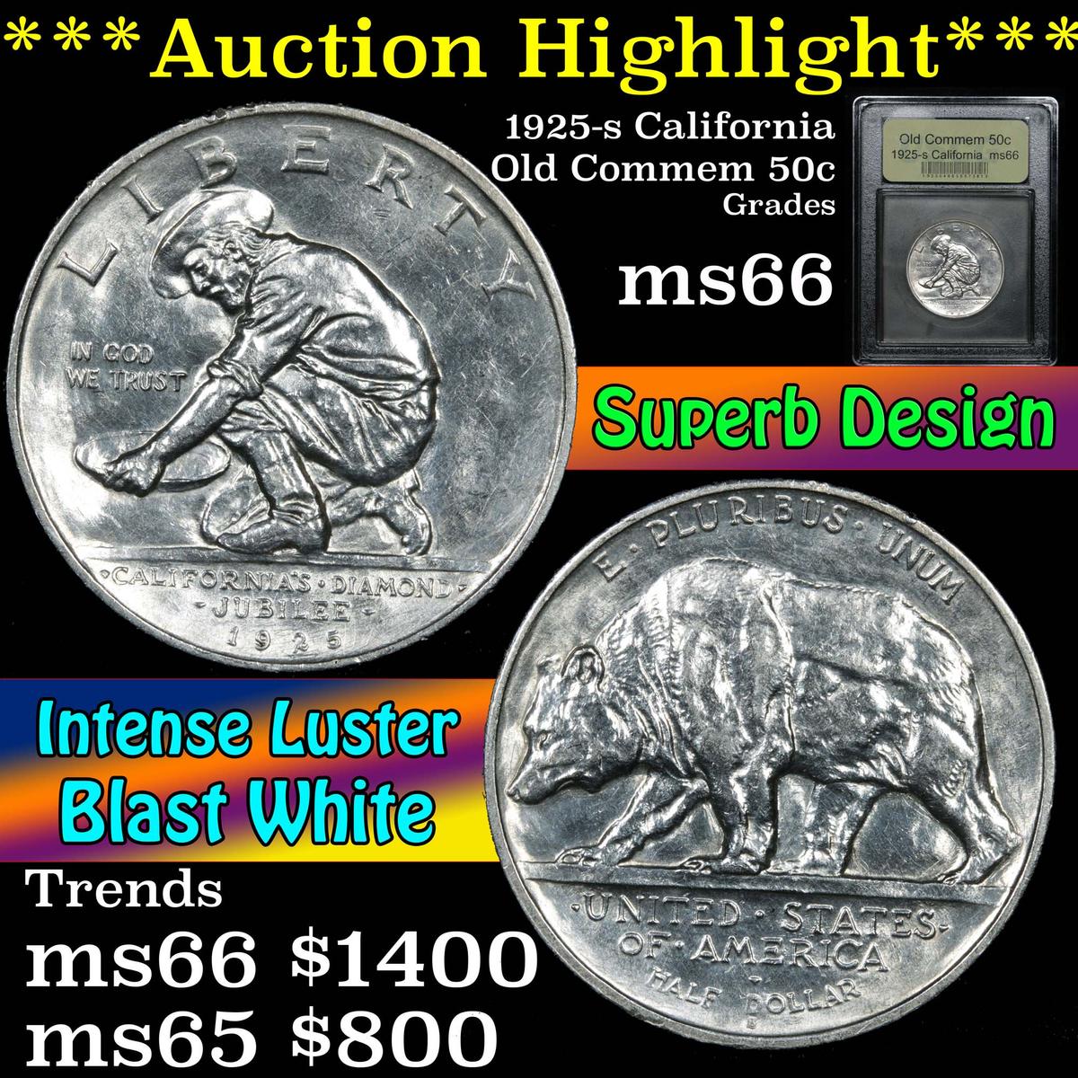 ***Auction Highlight*** 1925-s California Old Commem Half Dollar 50c Graded GEM+ Unc By USCG (fc)