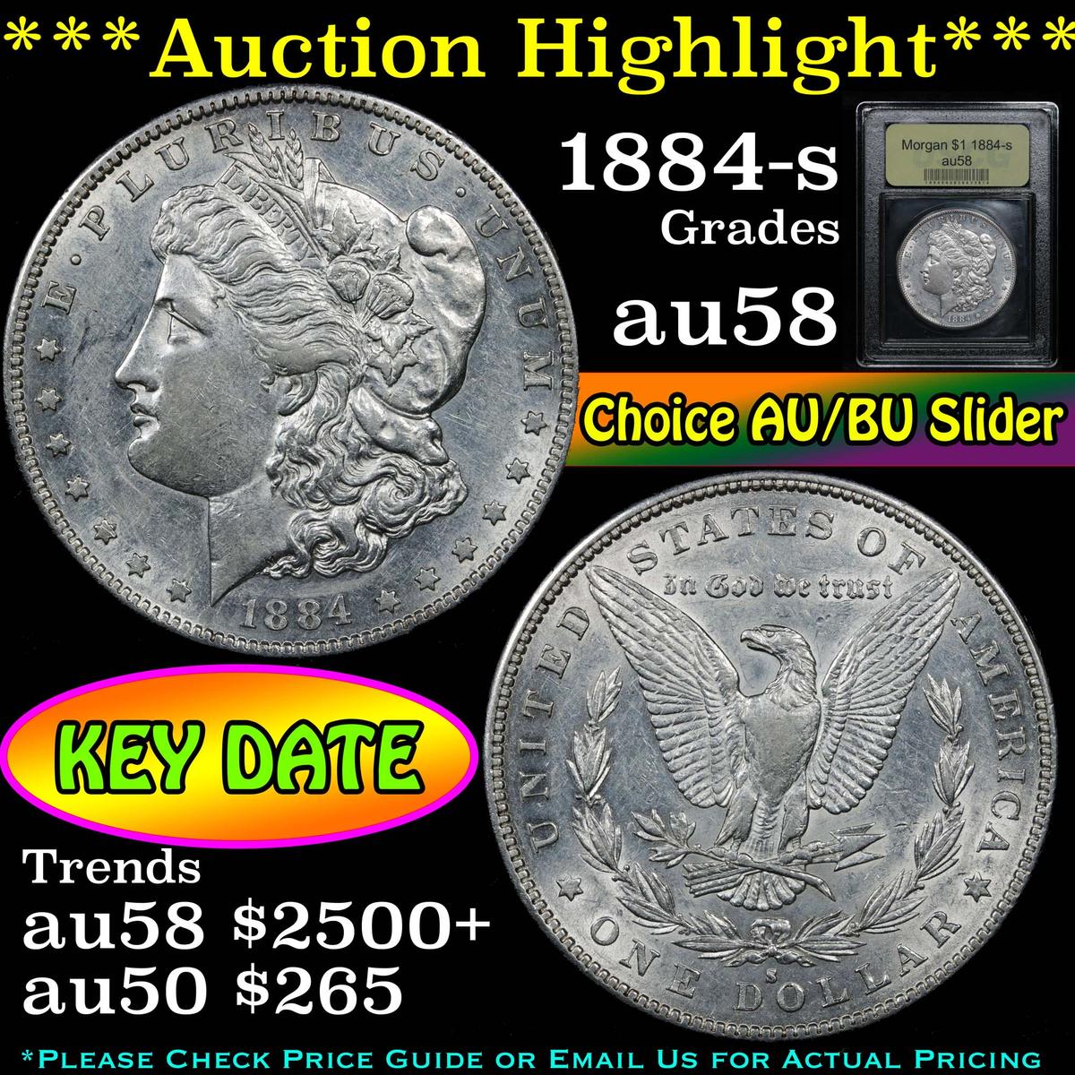 ***Auction Highlight*** 1884-s Morgan Dollar $1 Graded Choice AU/BU Slider By USCG (fc)