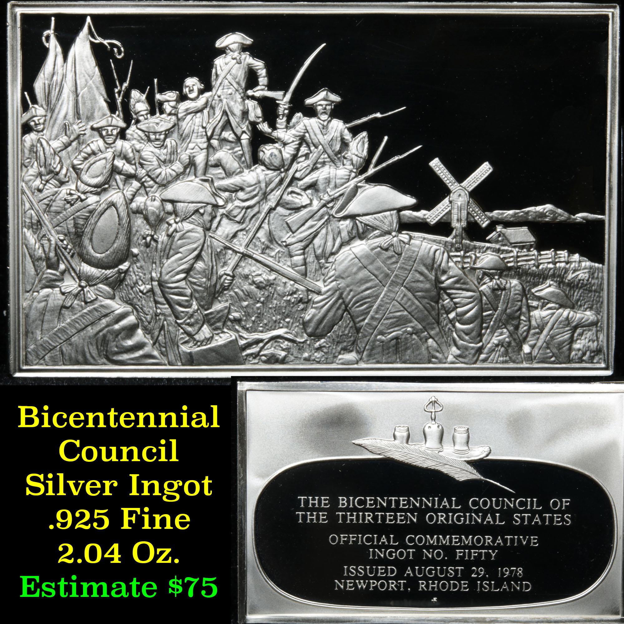 Bicentennial Council of 13 original States Ingot #50, Battle Of Newport - 1.84 oz sterling silver