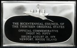 Bicentennial Council of 13 original States Ingot #50, Battle Of Newport - 1.84 oz sterling silver