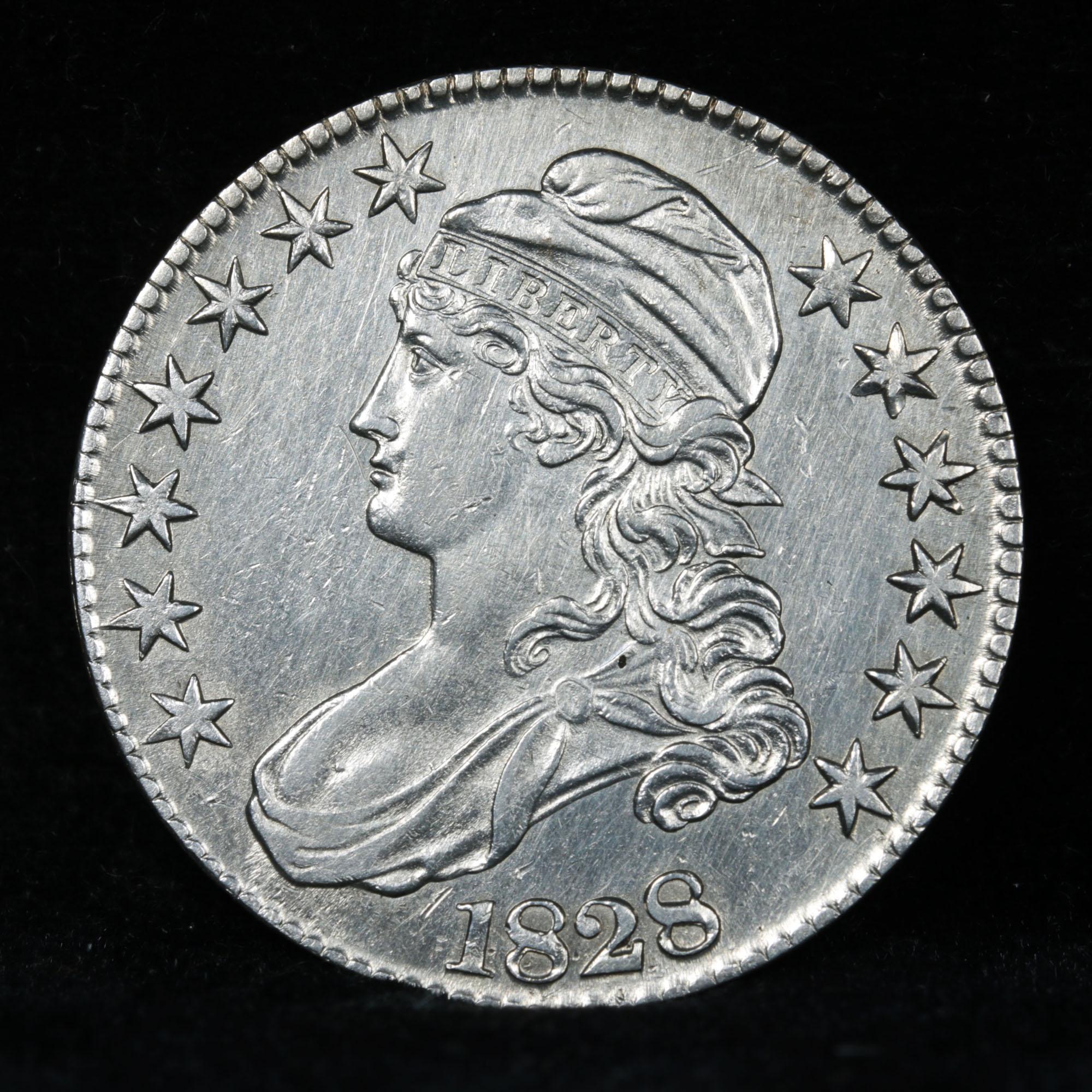 *Auction Highlight* 1828, o-108, Sq 2, Lg 8's Capped Bust Half Dollar 50c Graded Select Unc By USCG