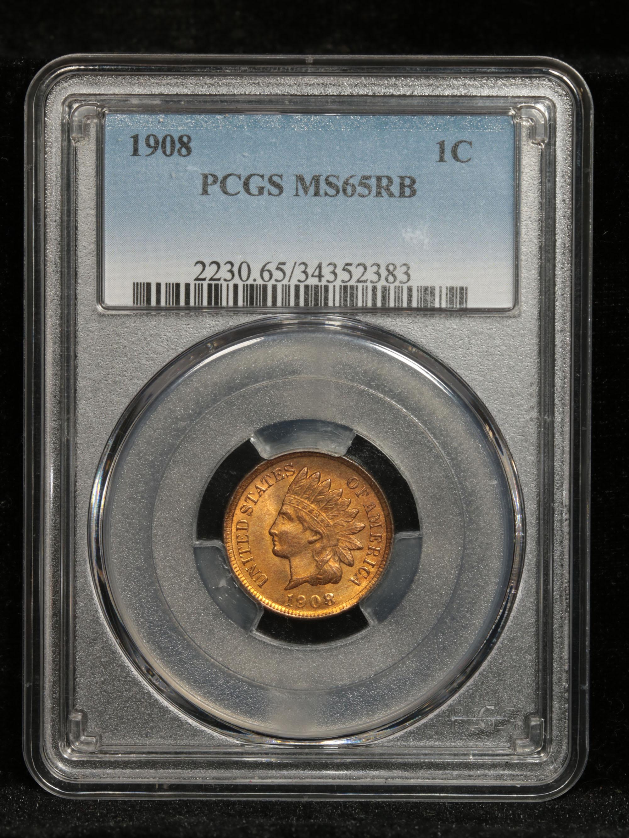 PCGS 1908 Indian Cent 1c Graded ms65 RB by PCGS