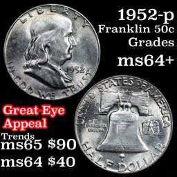 1952-p Franklin Half Dollar 50c Grades Choice+ Unc