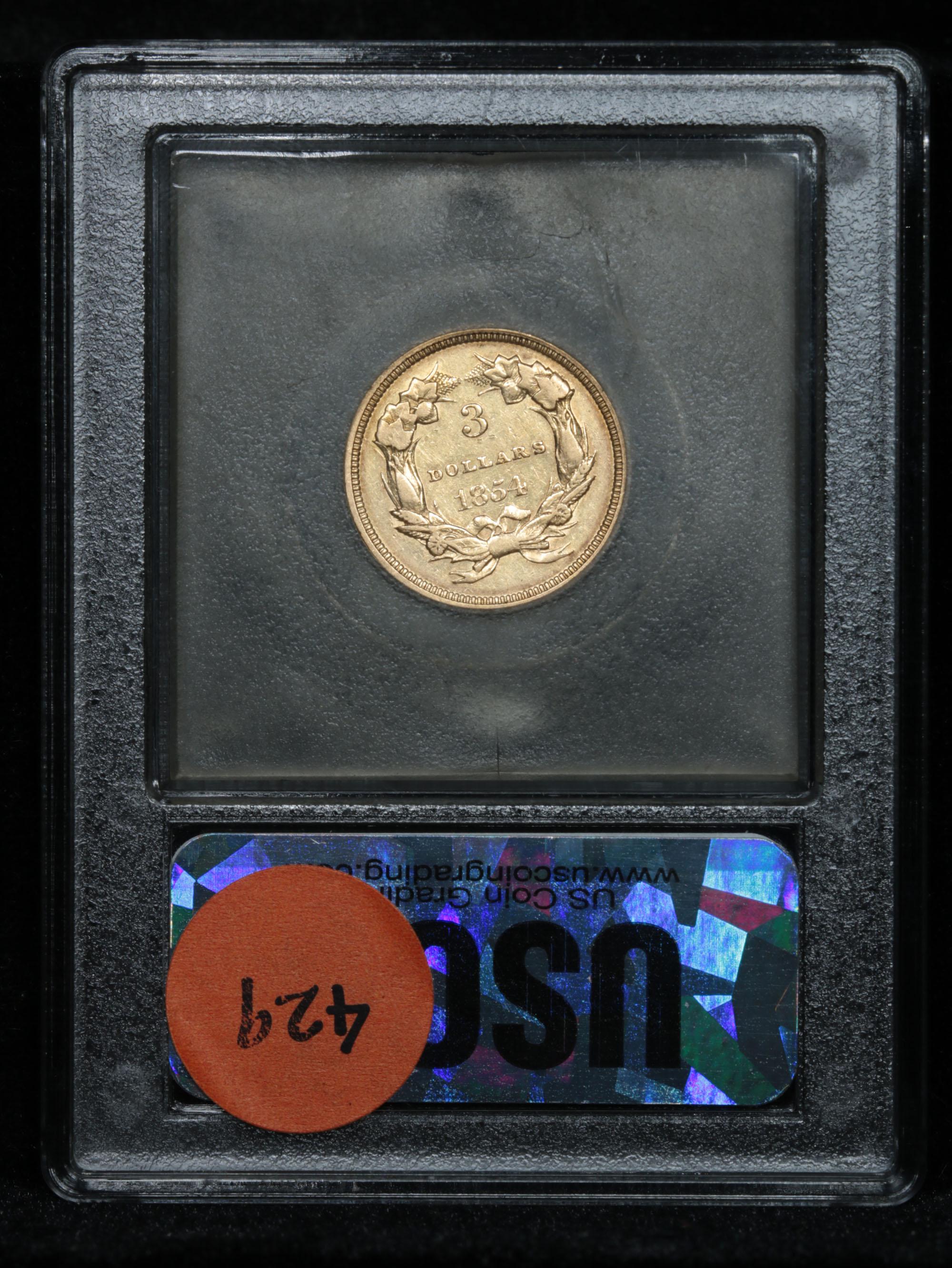 ***Auction Highlight*** 1854 Gold Liberty $3 Graded Choice AU By USCG (fc)