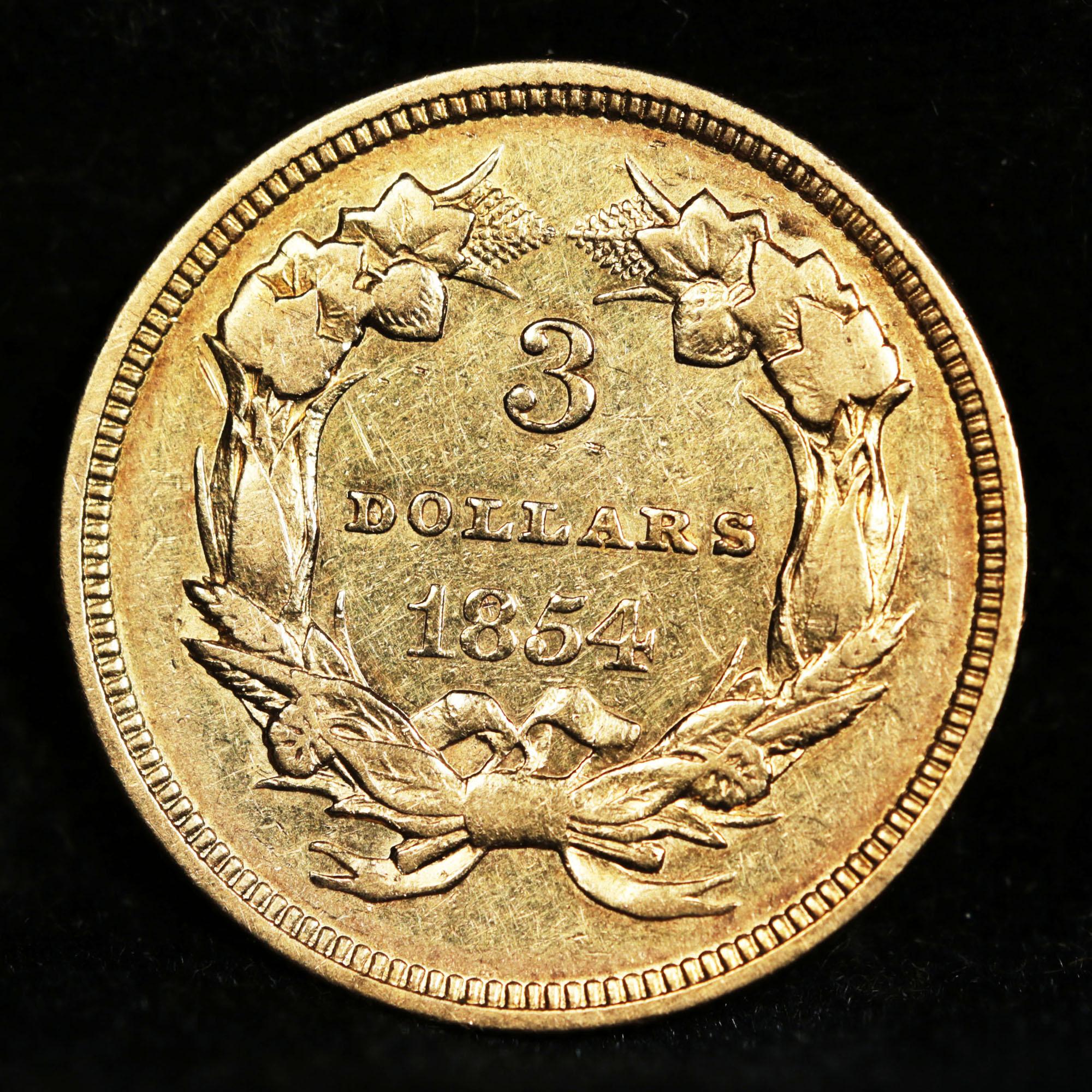 ***Auction Highlight*** 1854 Gold Liberty $3 Graded Choice AU By USCG (fc)