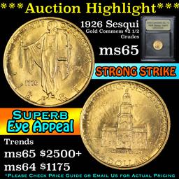 ***Auction Highlight*** 1926 Sesqui Gold Commemorative $2 1/2 Graded GEM Unc By USCG (fc)
