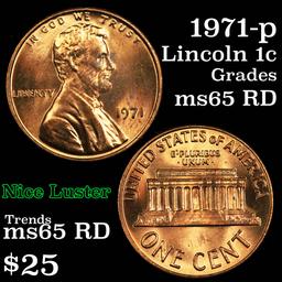 1971-p Lincoln Cent 1c Grades GEM Unc RD