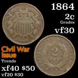 1864 2 Cent Piece 2c Grades vf++