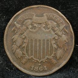 1864 2 Cent Piece 2c Grades vf++