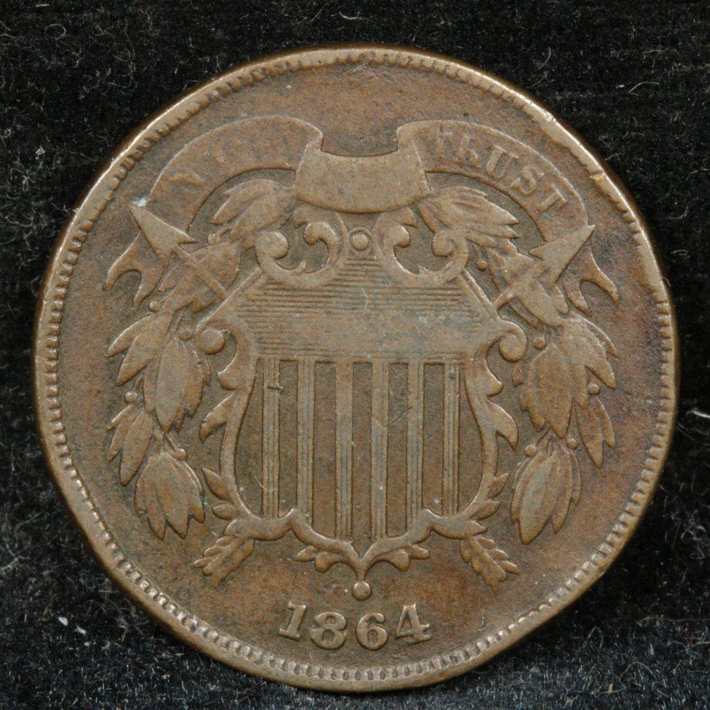 1864 2 Cent Piece 2c Grades vf++