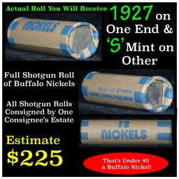 Full roll of Buffalo Nickels, 1927 on one end & a 's' Mint reverse on other end (fc)