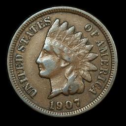 1907 Indian Cent 1c Grades AU, Almost Unc