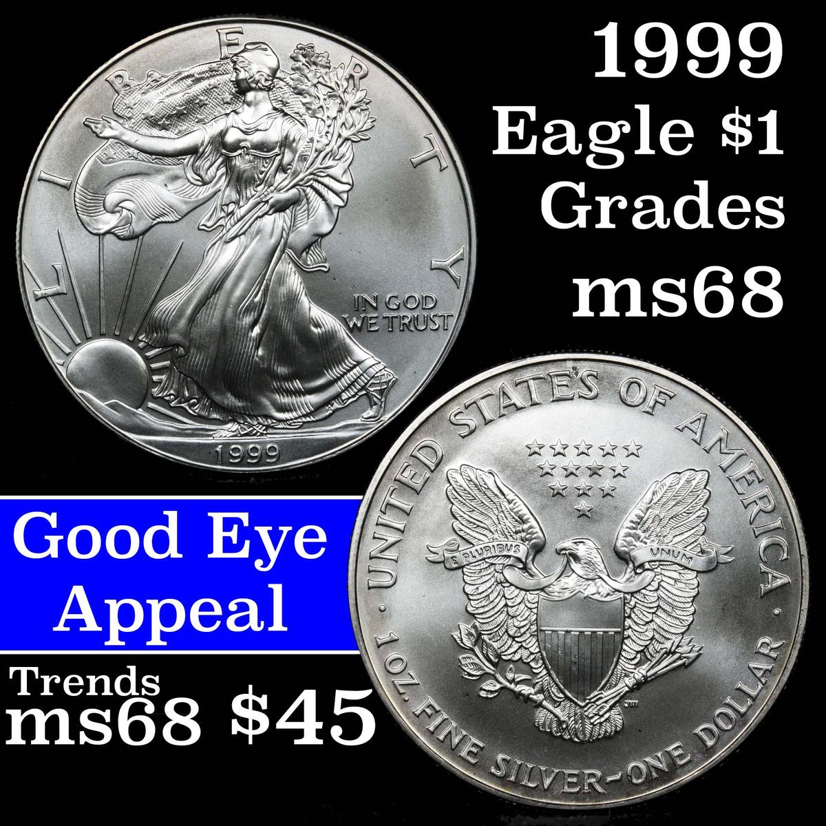 1999 Silver Eagle Dollar $1 Grades GEM+++ Unc