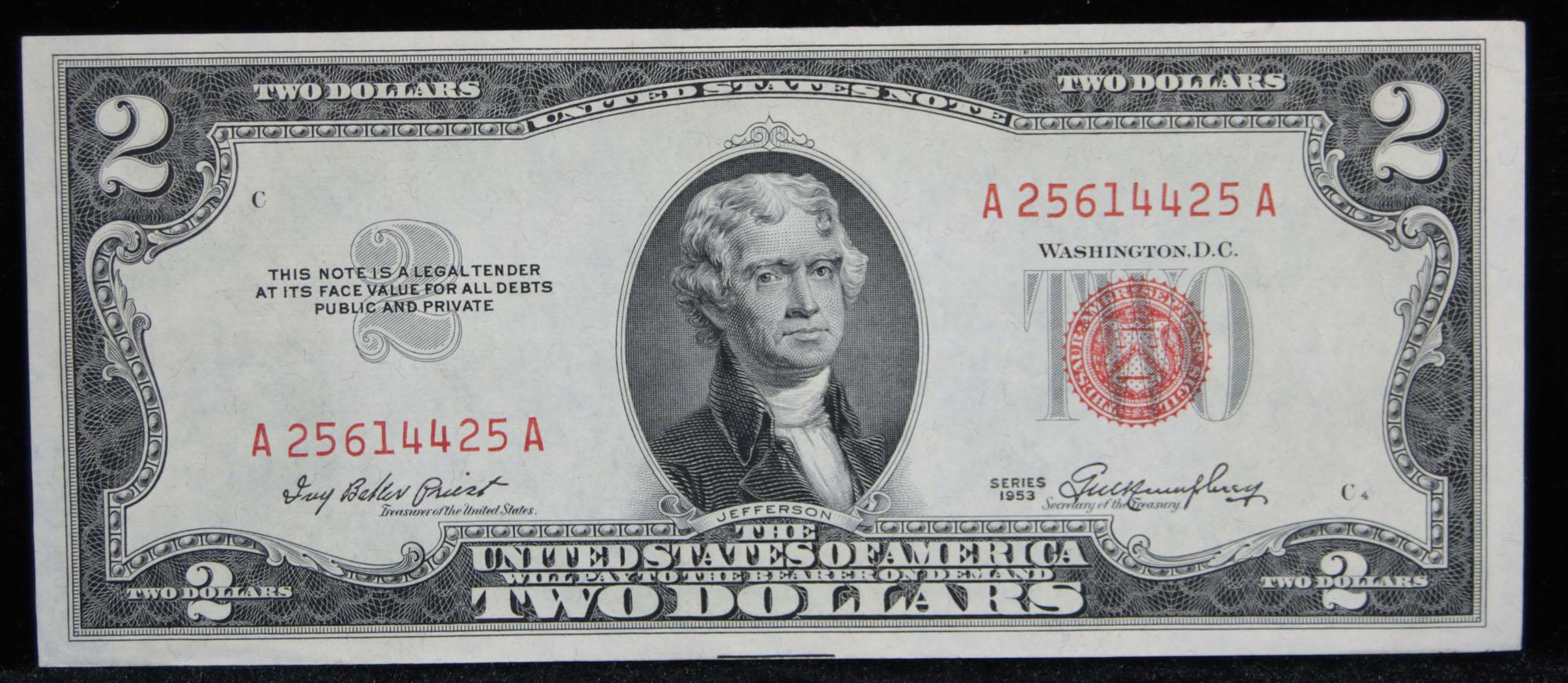 1953 $2 Red Seal United States Note Grades Choice CU