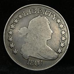 ***Auction Highlight*** 1801 Draped Bust Half Dollar 50c Graded vg+ By USCG (fc)