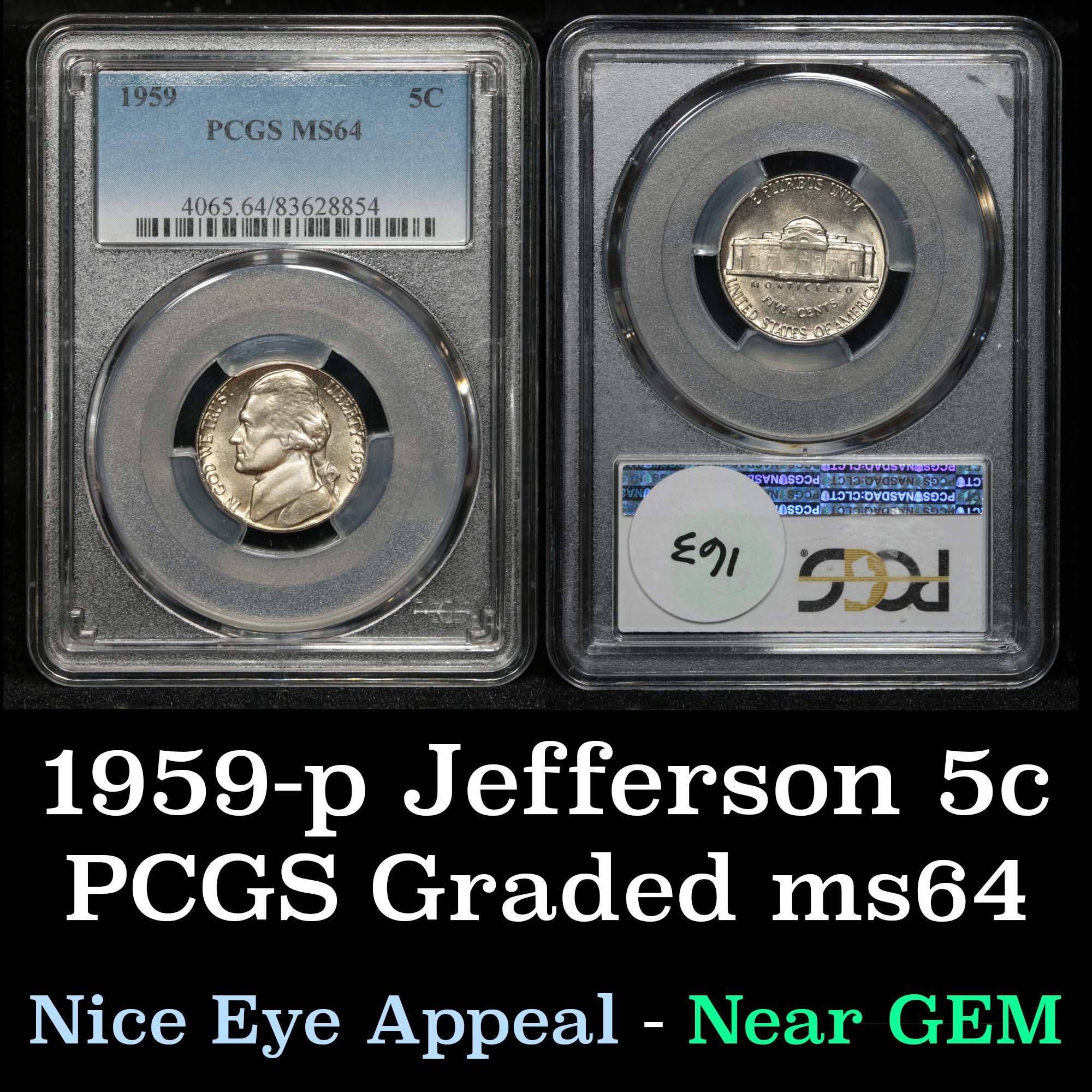 PCGS 1959-p Jefferson Nickel 5c Graded ms64 By PCGS