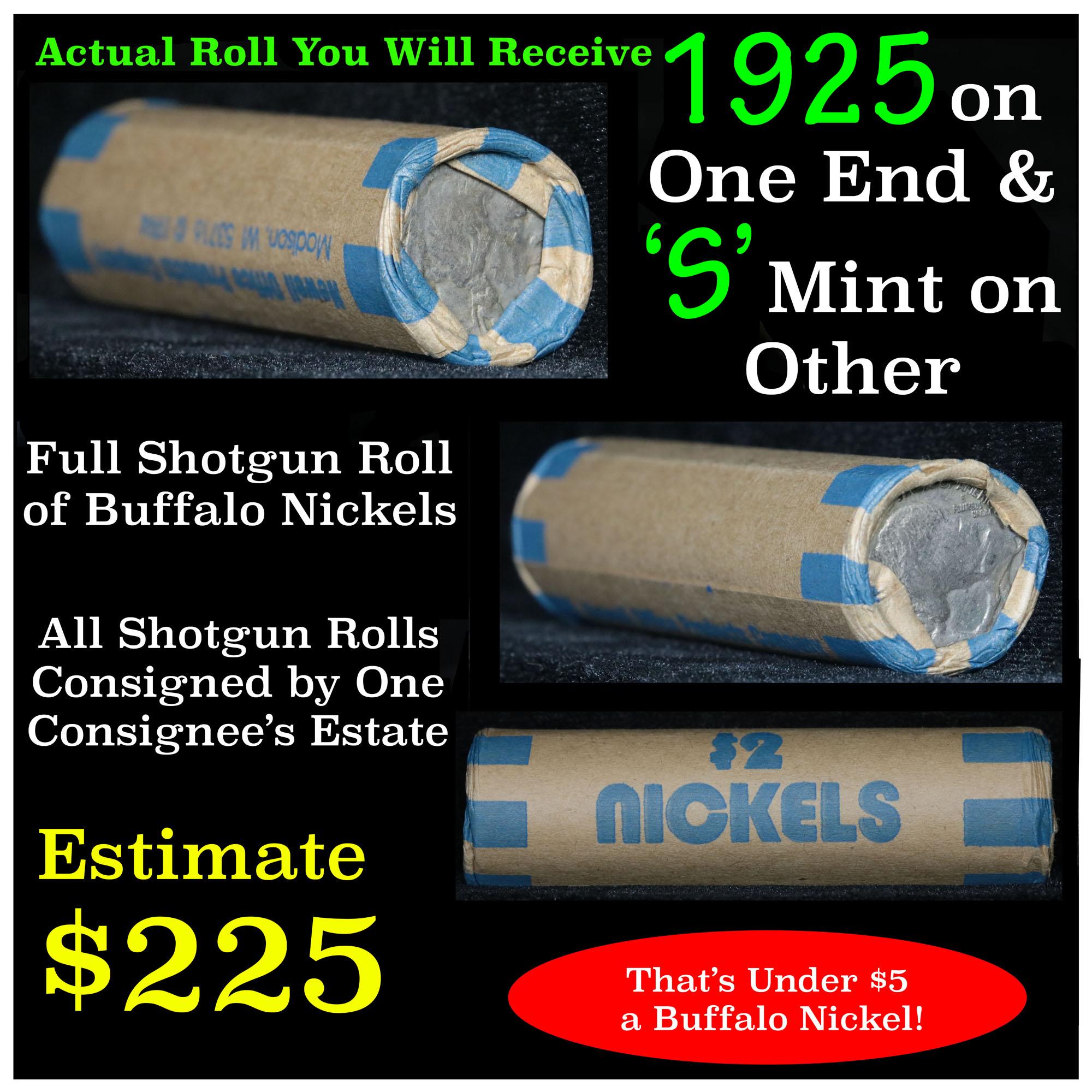 Full roll of Buffalo Nickels, 1925 on one end & a 's' Mint reverse on other end (fc)