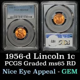 PCGS 1956-d Lincoln Cent 1c Graded ms65 RD By PCGS