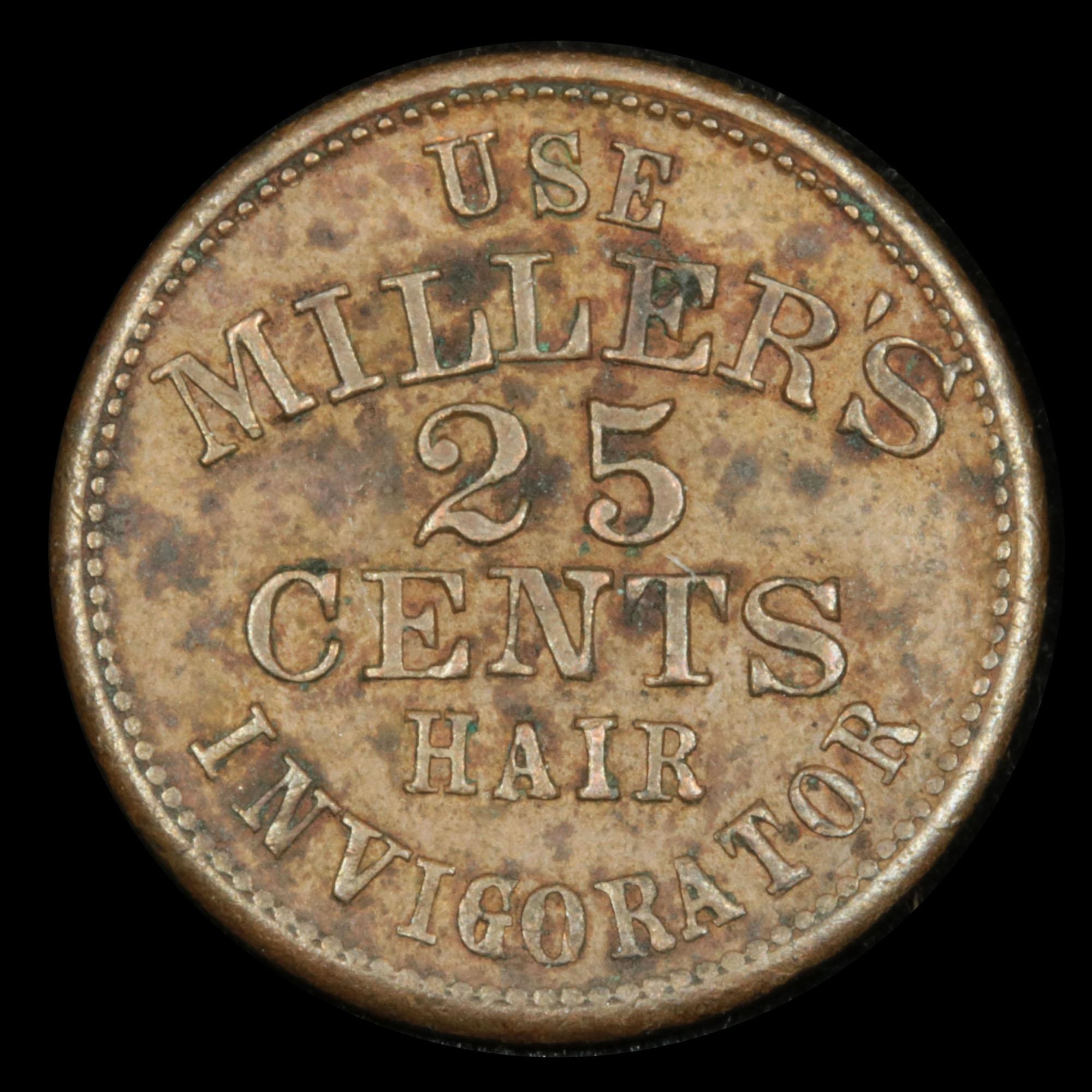 1863 Millers Hair Dye Civil War Token 1c Grades xf+