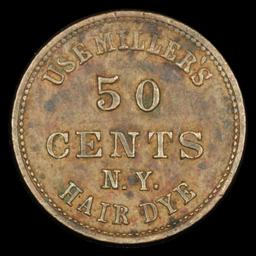 1863 Millers Hair Dye Civil War Token 1c Grades xf+