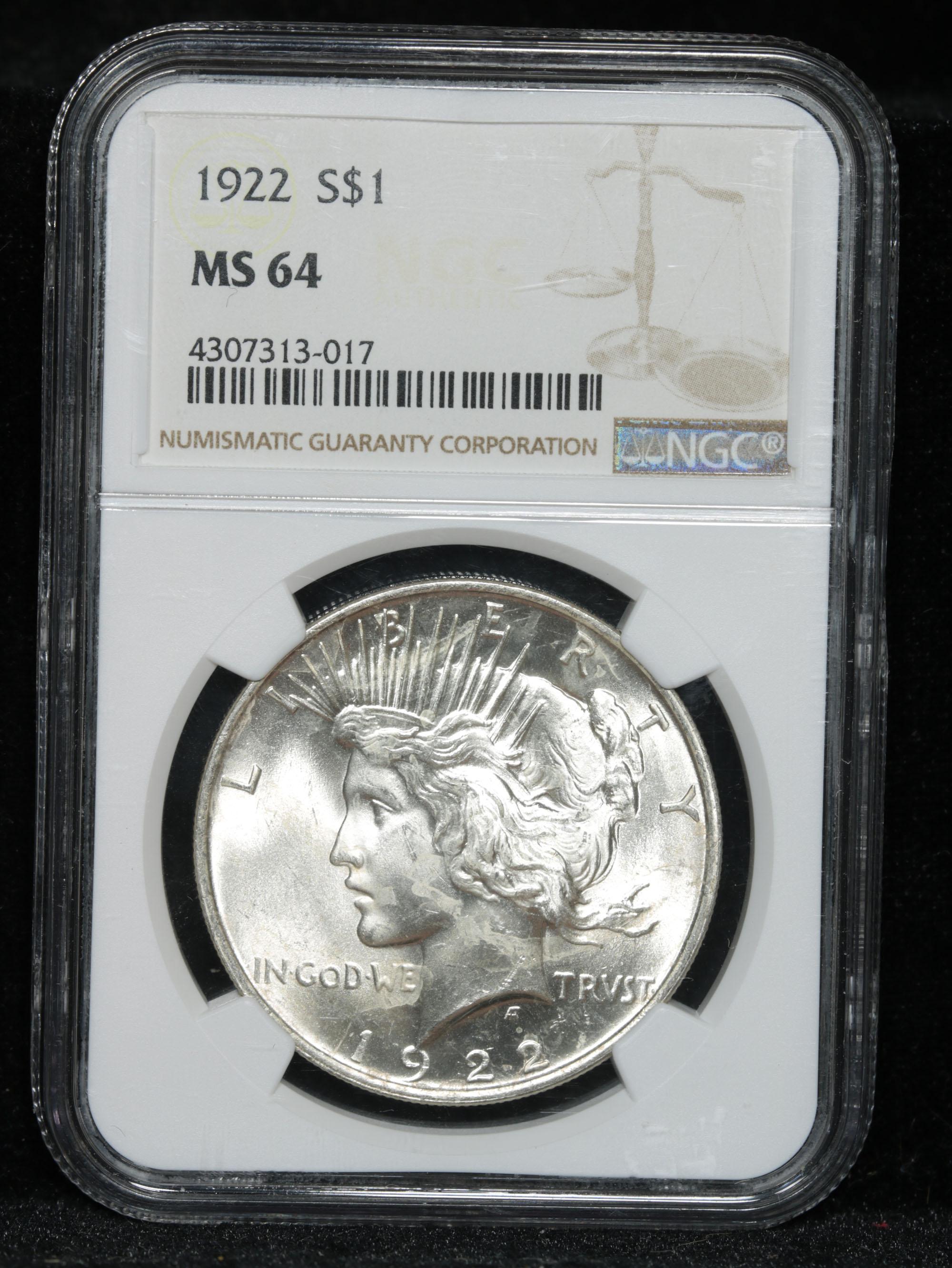 NGC 1922-p Peace Dollar $1 Graded ms64 By NGC