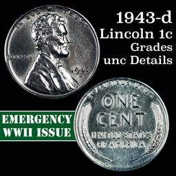 1943-d Lincoln Cent 1c Grades Unc Details