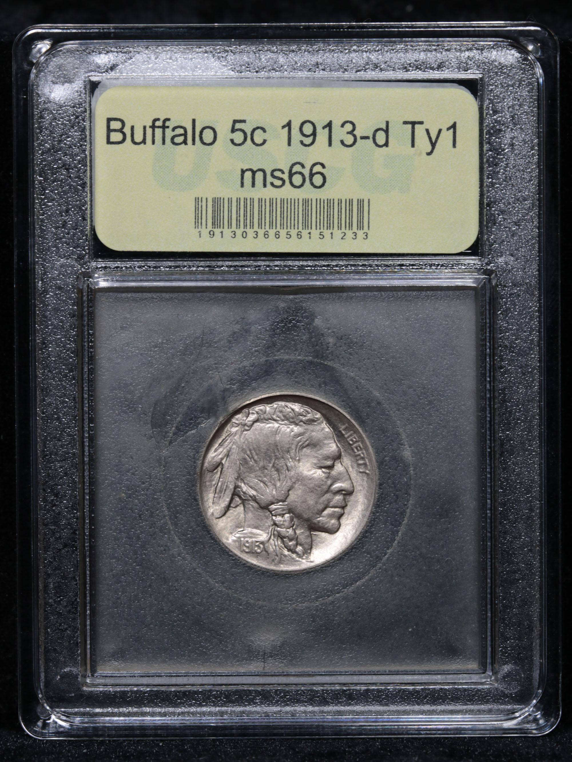***Auction Highlight*** 1913-d Ty1 Buffalo Nickel 5c Graded GEM+ Unc By USCG (fc)