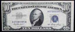 1953 $10 Blue Seal Silver Certificate Signatures Priest/Humphrey Grades xf+