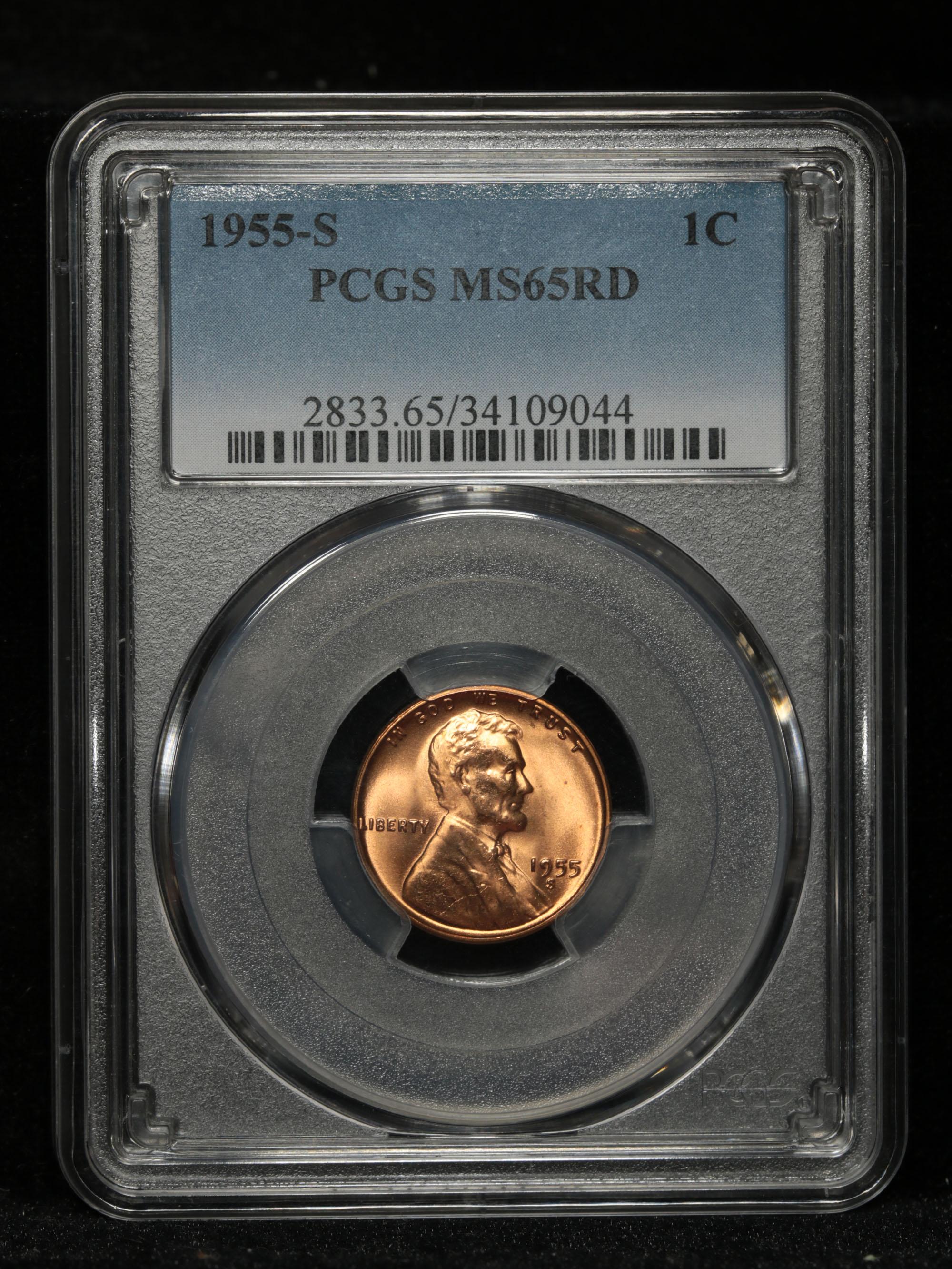 PCGS 1955-s Lincoln Cent 1c Graded ms65 RD By PCGS