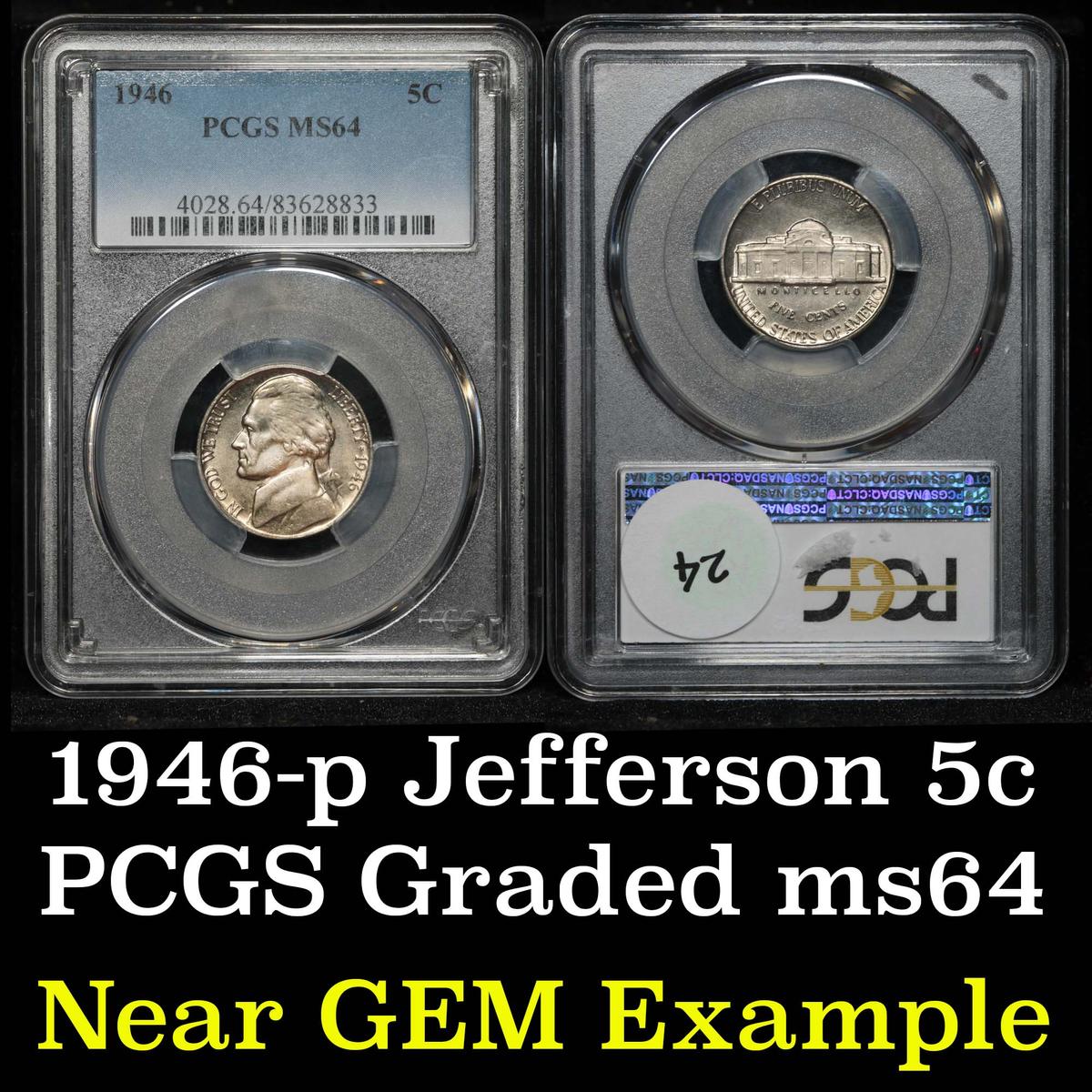 PCGS 1946-p Jefferson Nickel 5c Graded ms64 by PCGS
