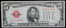 1928C $5 Red Seal United States Note Grades xf