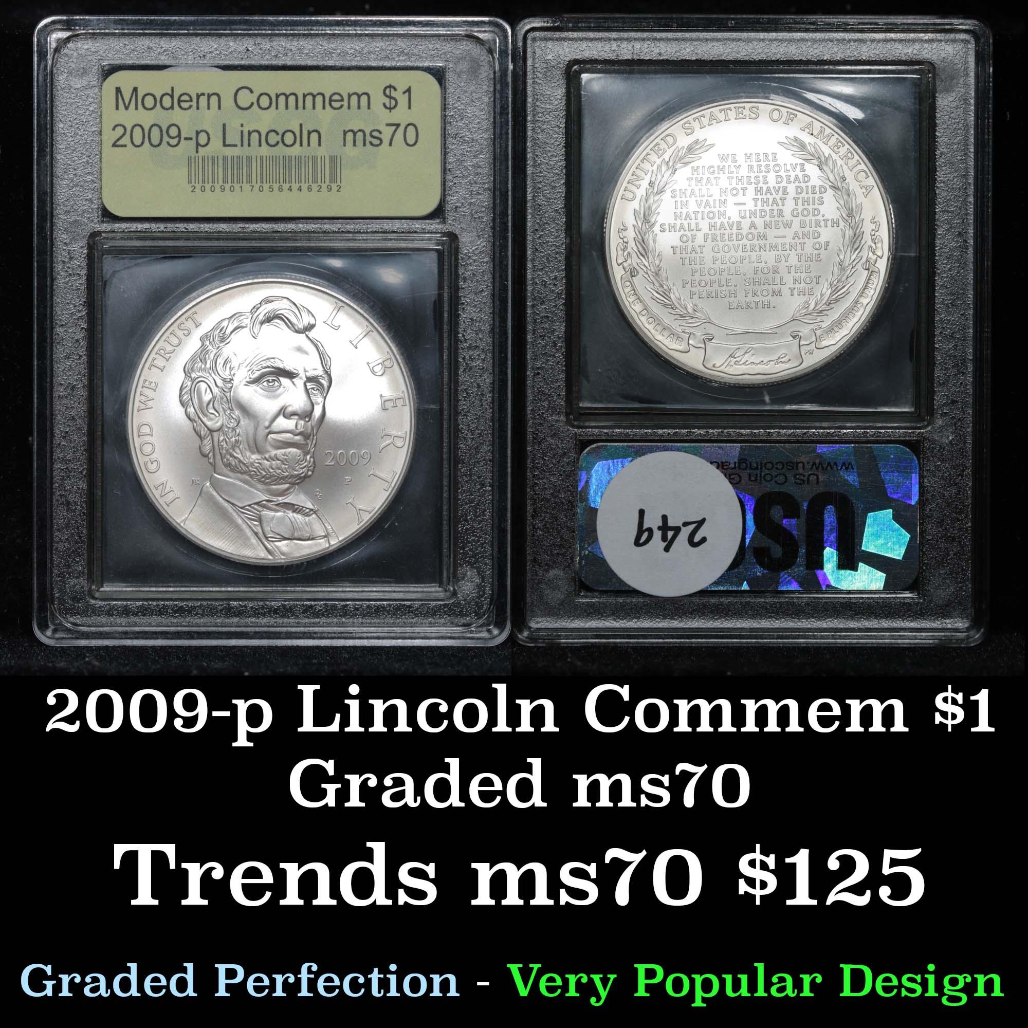 2009 P Lincoln Bicentennial Modern Commem Dollar $1 Graded ms70, Perfection By USCG