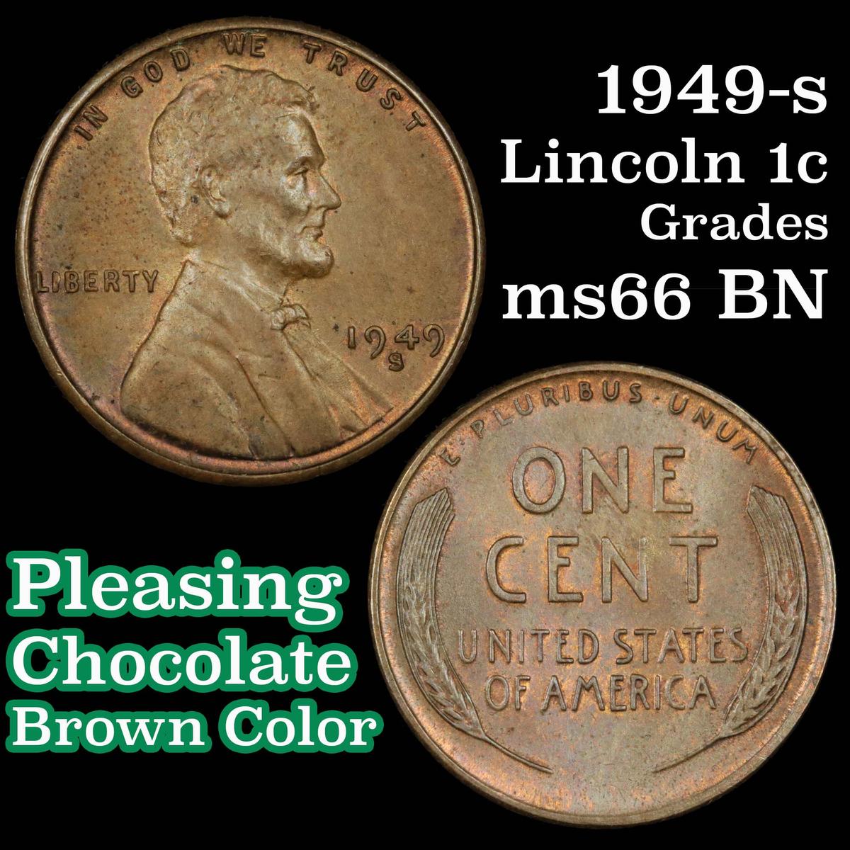 1949-s Lincoln Cent 1c Grades GEM+ Unc BN
