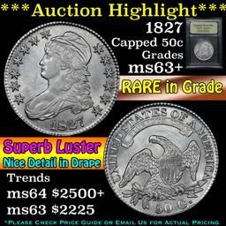 ***Auction Highlight*** 1827 Capped Bust Half Dollar 50c Graded Select+ Unc By USCG (fc)