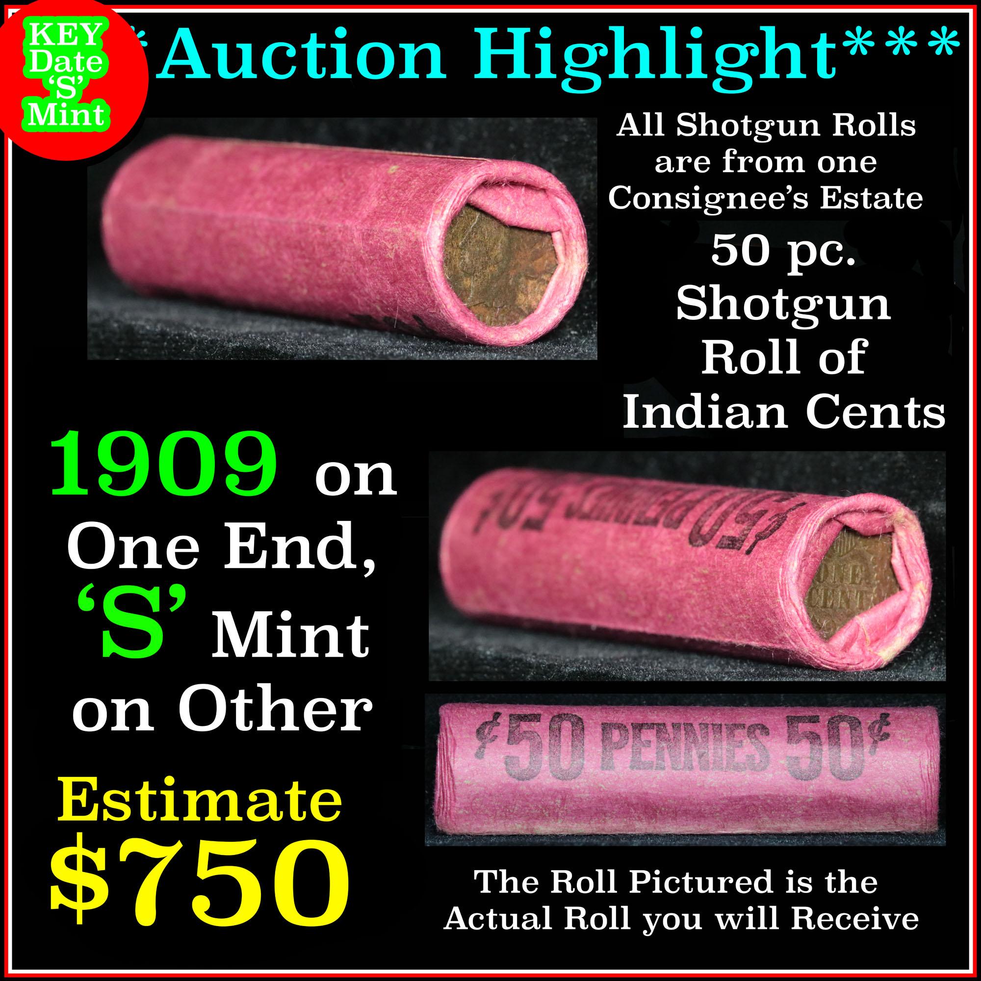 ***Auction Highlight*** Indian 1c Shotgun Roll, 1909 end, KEY date 's' mint on the other, Wow! (fc)