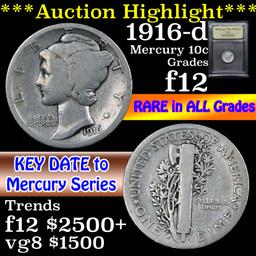 ***Auction Highlight*** 1916-d Mercury Dime 10c Graded f, fine By USCG (fc)