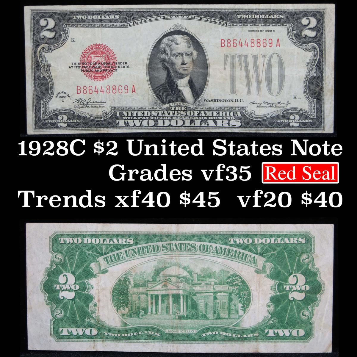1928C $2 Red Seal United States Note Grades vf++