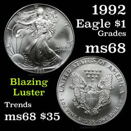 1992 Silver Eagle Dollar $1 Grades GEM+++ Unc