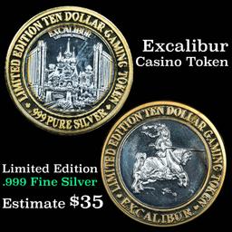 Casino Token with .6 Oz. of Silver in the center Excalibur Silver Casino Token