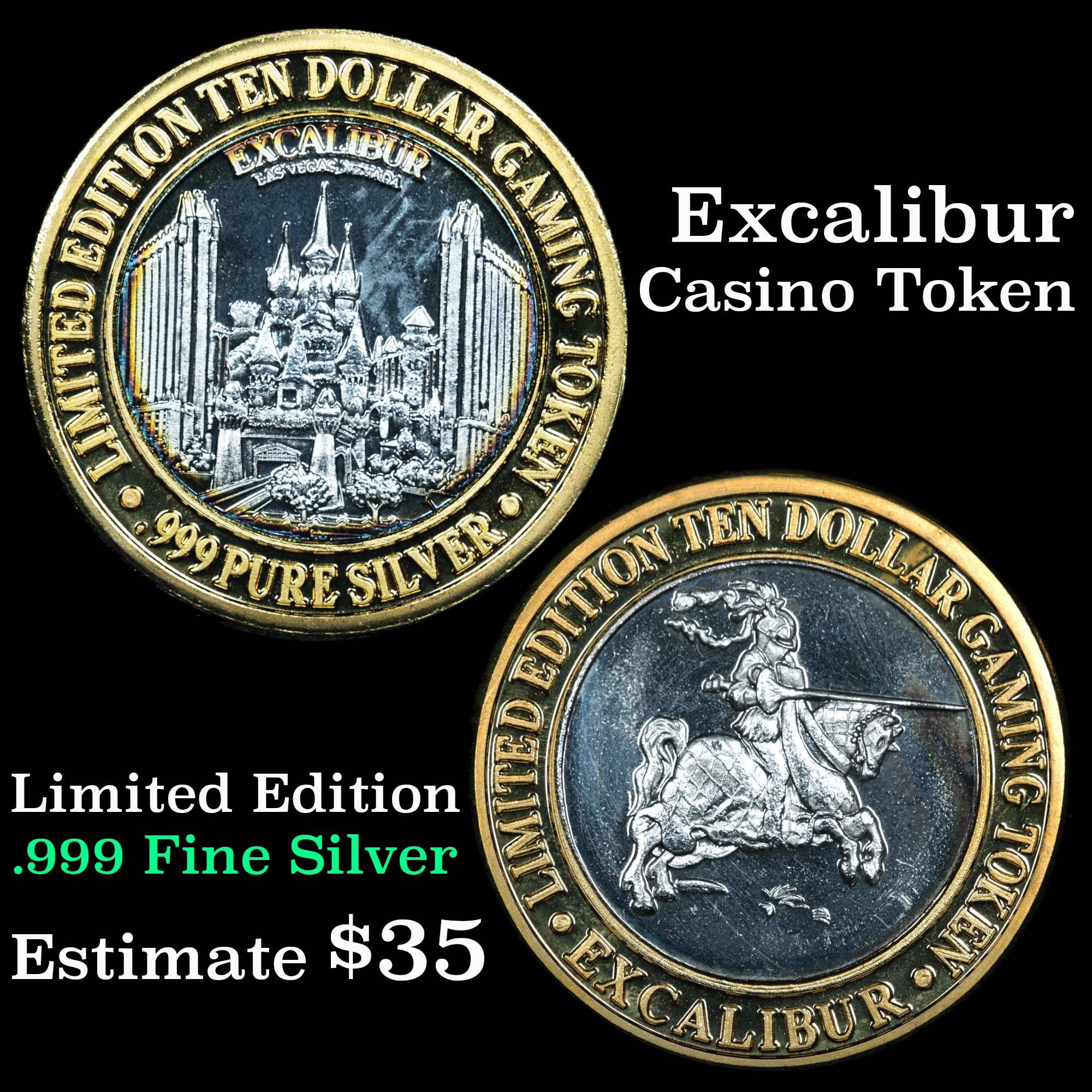 Casino Token with .6 Oz. of Silver in the center Excalibur Silver Casino Token