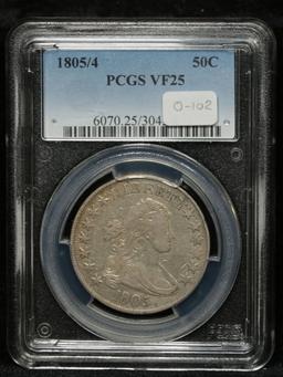 ***Auction Highlight*** PCGS 1805/4 Draped Bust Half Dollar 50c Graded vf25 By PCGS (fc)