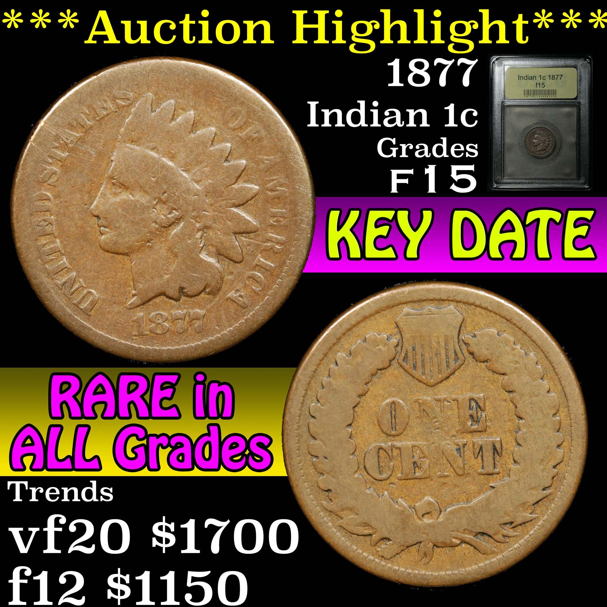 ***Auction Highlight*** 1877 Indian Cent 1c Graded f+ by USCG (fc)
