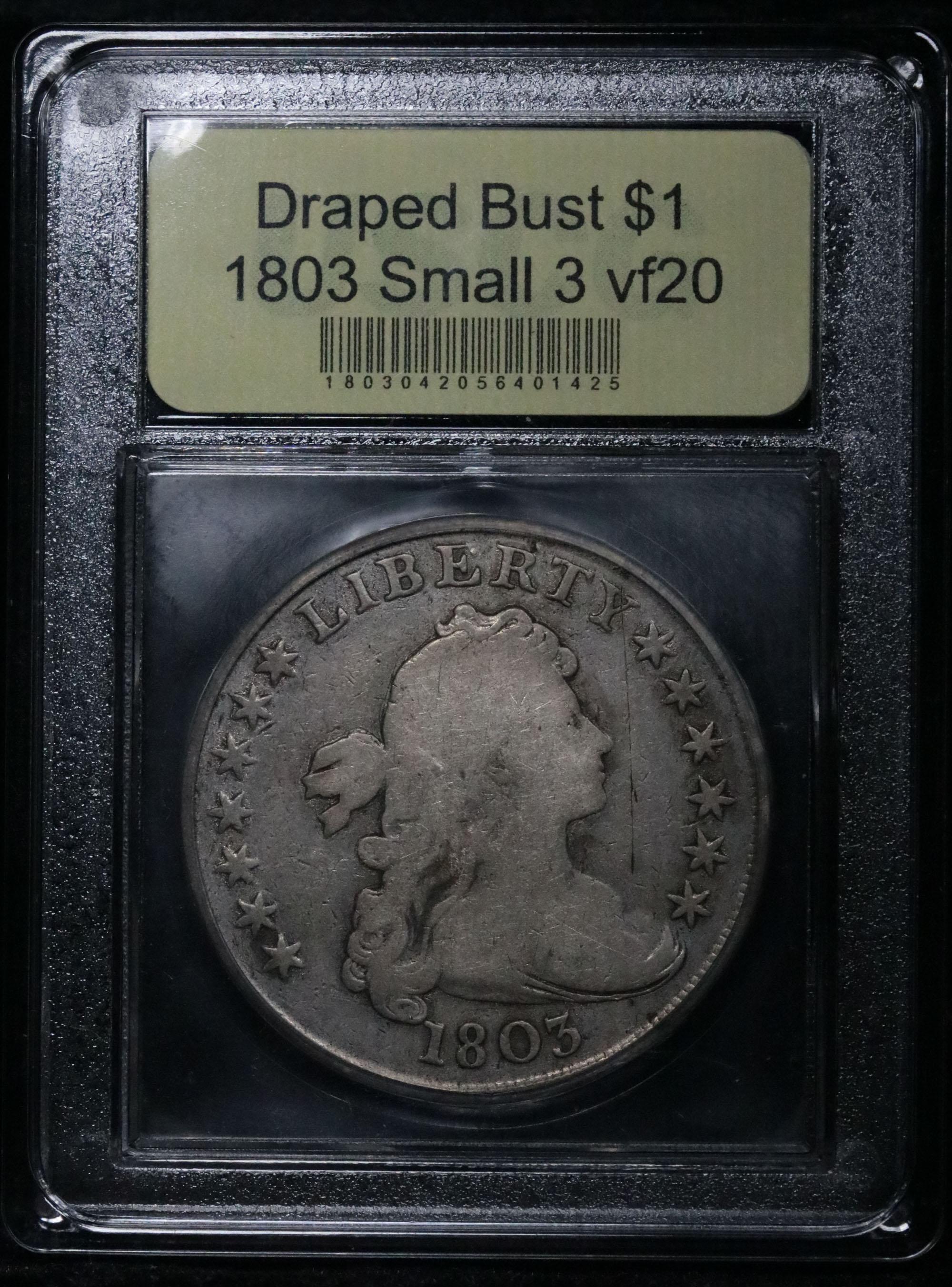 ***Auction Highlight*** 1803 Large 3 Draped Bust Dollar $1 Graded vf, very fine by USCG (fc)