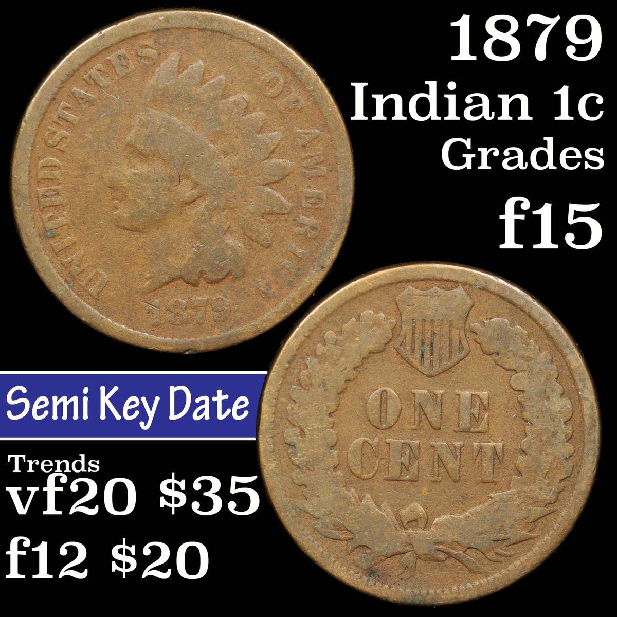 1879 Indian Cent 1c Grades f+