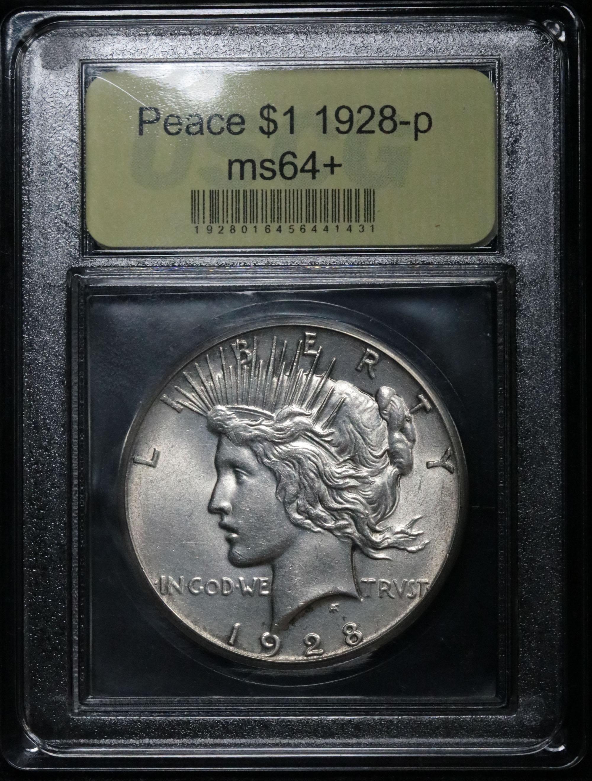 ***Auction Highlight*** 1928-p Peace Dollar $1 Graded Choice+ Unc by USCG (fc)