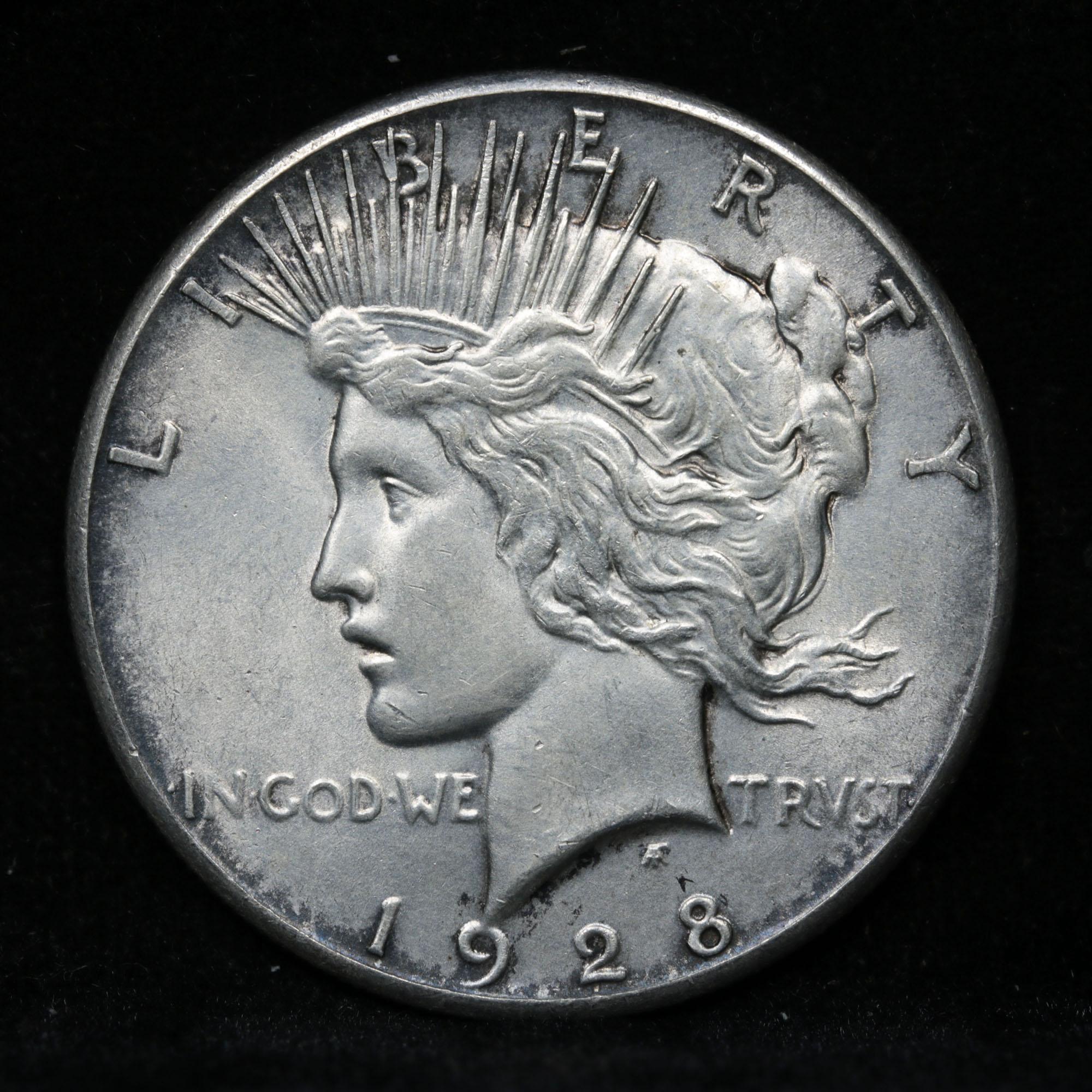 ***Auction Highlight*** 1928-p Peace Dollar $1 Graded Choice+ Unc by USCG (fc)